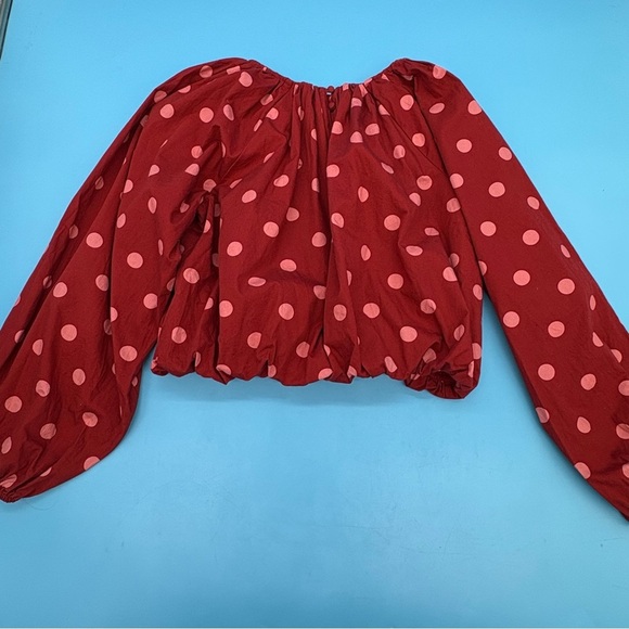 Maeve Tops - Maeve by Anthropologie Bubble Poplin Crop Top Red Polka Dot Women's Size Medium